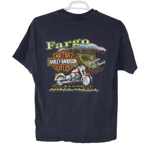 VTG Harley Davidson Fargo North Dakota Shirt Men Large Eagle Biker Single Stitch